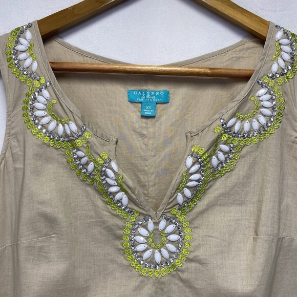 Calypso St Barth for Target Embellished Neck Tie Waist Shift Dress Women XS Tan - Picture 16 of 16